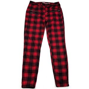 Hot Topic HT Denim Womens 9 Red Plaid High Rise Super Skinny Moto Pants 11849280